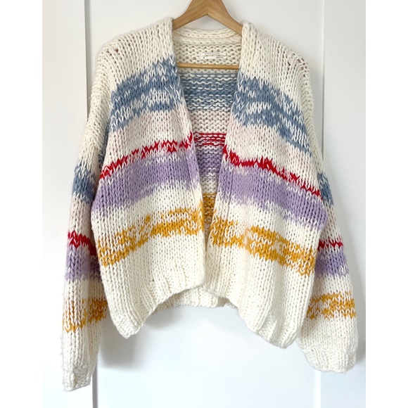 Anthropologie Grazia Striped Chunky Open Cardigan Wool Blend - Picture 1 of 11